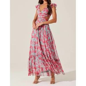 Astr Floral Maxi Dress in Pink and Blue